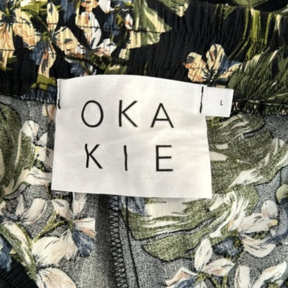 Okakie Black/Green Floral Wide Leg Pants Size L - Picture 6 of 7